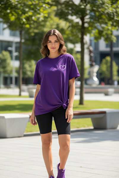 UNCİA OUTDOORS Tricou de bază oversize unisex din bumbac cu imprimeu inimă