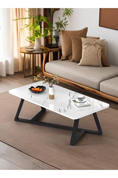 AGD Rectangular coffee table with steel frame legs and large center table top 120*60*45cm elegant