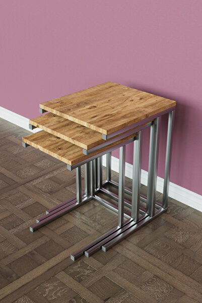 Hediyeler Kapında 3'lü C Model Zigon Sehpa Gümüş Metal