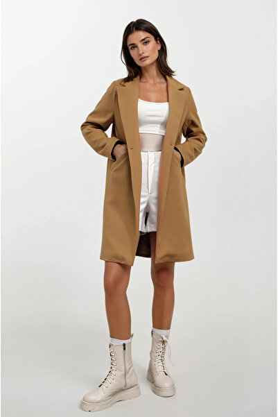 hazelin Жіночий гірчичний однобортний пальто з подвійними кишенями та підклад...