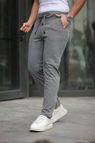 brozzi men Pantaloni gri pentru bărbați material elastic din țesătură confort...