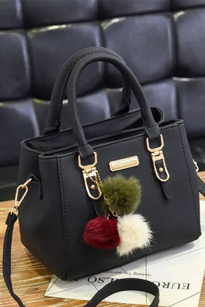 dorbe Chic Everyday Faux Leather Handbag With Pom Pom Charm