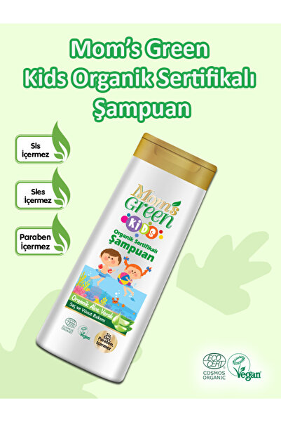 Mom's Green 2'li Set Kids Organik Aloeveralı Çocuk Şampuanı + Doğal Argan Yağlı Şampuan 400ml X 2 Adet