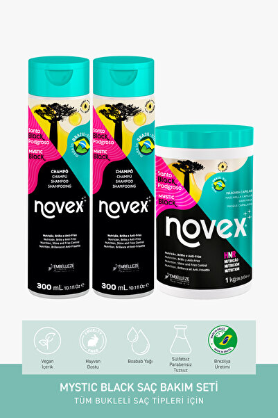 NOVEX Mystic Black - Kuru Bukleli Saçlar Için Onarıcı Şampuan 300ml x2 + Saç ...