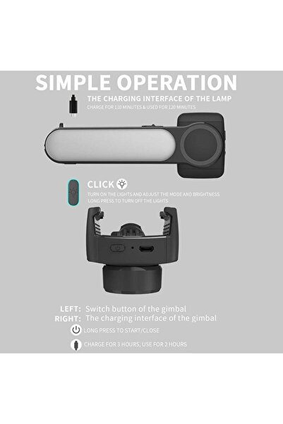 Torima L09 Profesyonel Işıklı Gimbal Öz Çekim Telefon Sabitleyici Video Çekimi Siyah