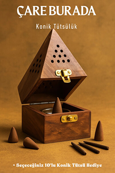 Çare Burada Ahşap Piramit Konik Tütsülük (Seçeceğiniz 10'lu Konik Tütsü Hediye)