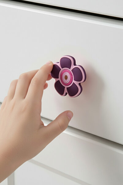 MegaVitrin Purple Daisy Children's Room Furniture Handle - Single Screw - Polyester Cabinet and Drawer Handle