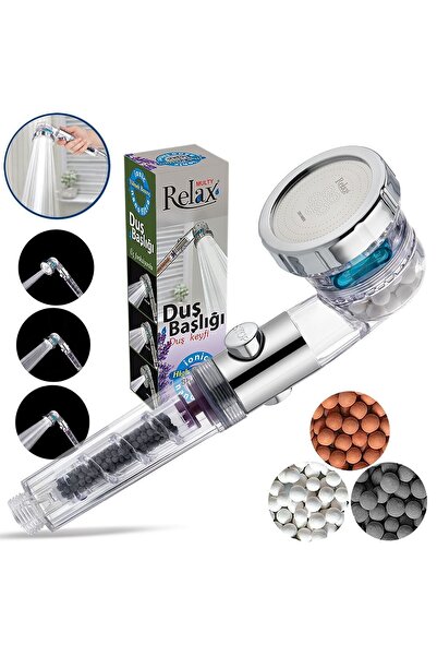 relax shower Relax Multy Üç Fonksiyonlu Ayarlı On-off Düğmeli Filtreli Mineralli Tasarruflu Basınçlı Duş Başlığı