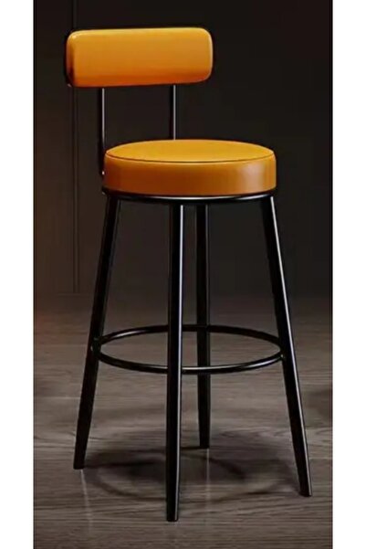 J&S QUALİTY Montaj Gerektirmez Hazır Bar Sandalyesi Ikea ,siyah Metal Turuncu 75 Cm Oturum Yüksekliği