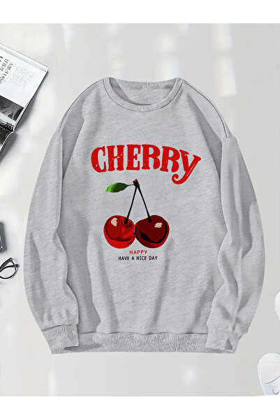 uyguntarz Unisex Happycherry Design Printed Sweatshirt