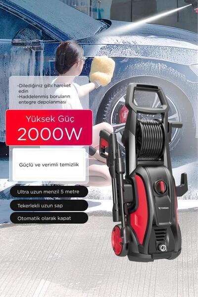 Torima HPC-01 Kırmızı Yüksek Basınçlı Oto, Halı, Bahçe Temizleme ve Yıkama Makinesi – 2000W, 150 Bar