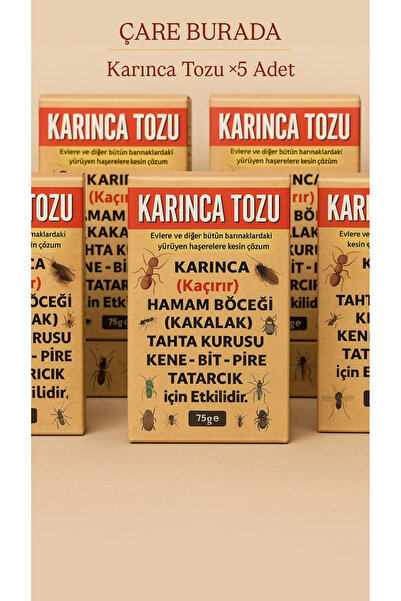 Çare Burada Karınca Tozu ×5 Adet 75 gr (Kene & Bit & Pire & Tahta Kurusu & Ha...