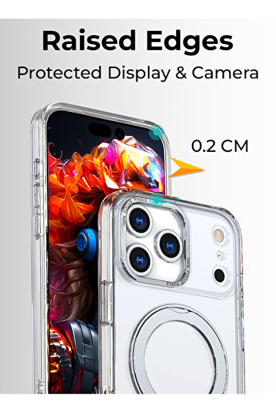 Glassology 360° Rotating Ring Stand Magnetic Case Compatible with iPhone 17 Pro Max – White