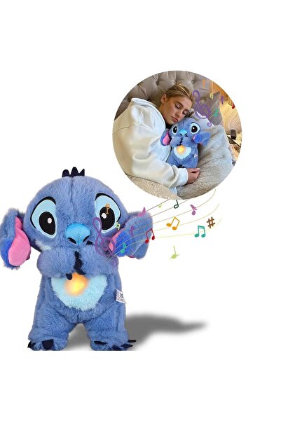 onestophub Nefes Alan Peluş Stitch Uyku Arkadaşı Mavi-Pembe lilo stitch Işıklı Müzikli Karnı HareketEdenoyuncak