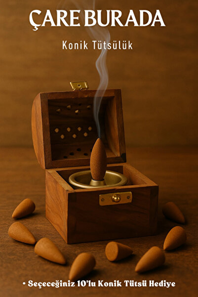 Çare Burada Ahşap Kutu Konik Tütsülük (Seçeceğiniz 10'lu Konik Tütsü Hediye)