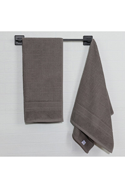 TEOHOMELİNENS Double Jacquard Bath Towel Set, 70X140 Cm, Geometric Pattern, 20/ Ring Karde, 600 Gsm - Smoke Gray