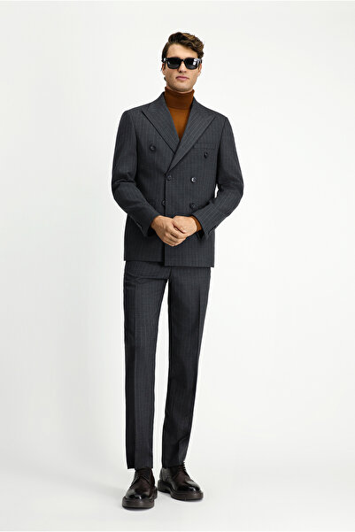 Kiğılı Slim Fit Striped Wool Double Breasted Closure Suit