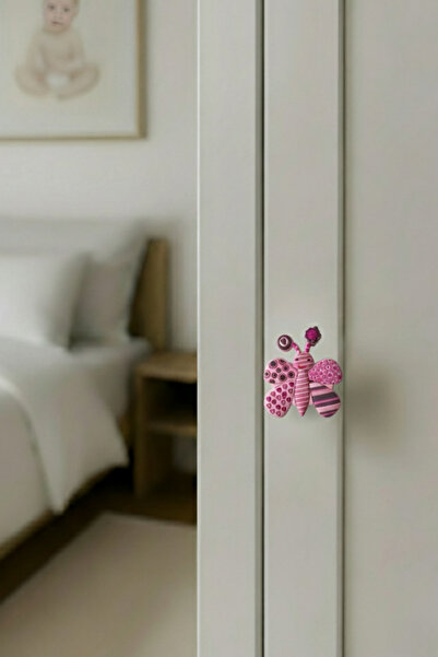 MegaVitrin Pink Butterfly Kids Room Furniture Handle - Single Screw - Polyester Cabinet and Drawer Handle