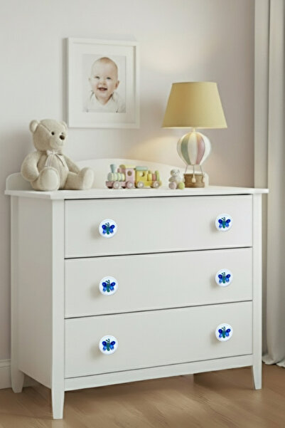 MegaVitrin Blue Butterfly Children's Room Furniture Handle - 55 mm - Abs Plastic Single Button Cabinet and Drawer Handle