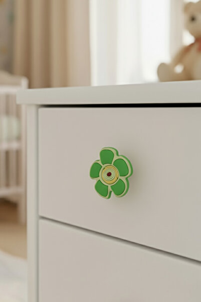 MegaVitrin Green Daisy Children's Room Furniture Handle - Single Screw - Polyester Cabinet and Drawer Handle