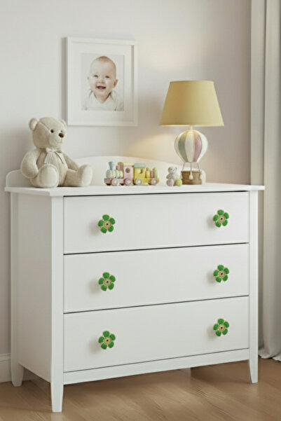 MegaVitrin Green Daisy Children's Room Furniture Handle - Single Screw - Polyester Cabinet and Drawer Handle