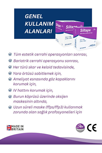 Advancis Medical UK Siltape Soft Silikon Bant - Yanık Sezaryen Dikiş Izi Keloid Ameliyat Izi Giderici 4cmx1,5mt