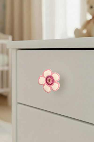 MegaVitrin Pink Daisy Children's Room Furniture Handle - Single Screw - Polyester Cabinet and Drawer Handle