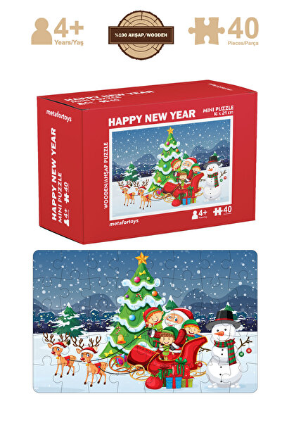 metafortoys Ahşap Happy New Year Puzzle | 40 Parça 4+ Yaş