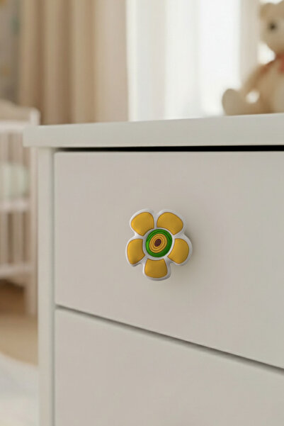 MegaVitrin Yellow Daisy Children's Room Furniture Handle - Single Screw - Polyester Cabinet and Drawer Handle