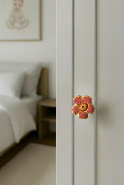 MegaVitrin Yavruağzı Papatya Children's Room Furniture Handle - Single Screw - Polyester Cabinet and Drawer Handle