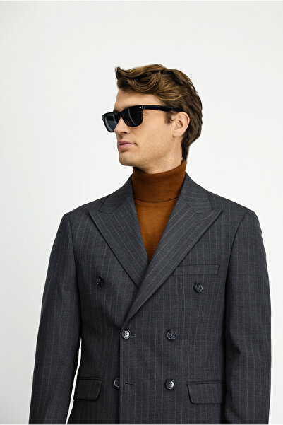 Kiğılı Slim Fit Striped Wool Double Breasted Closure Suit
