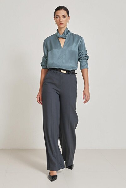 Setre Petrol Pocket Detailed Relaxed Fit Wide Leg Trousers