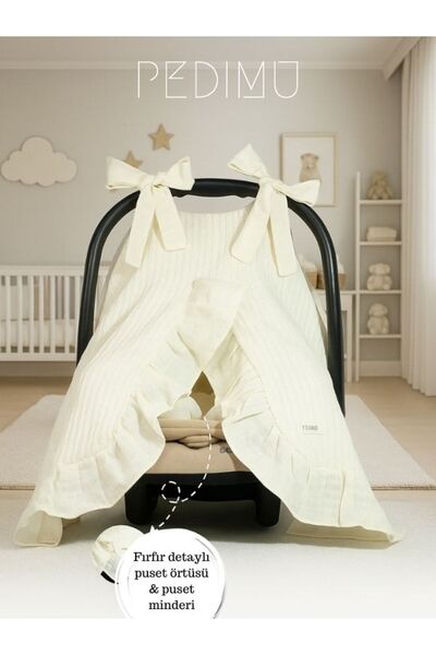 Pedimu Kışa Uygun Pike Kumaş Fırfır Detaylı 2'li Bebek Puset Örtüsü & Puset M...