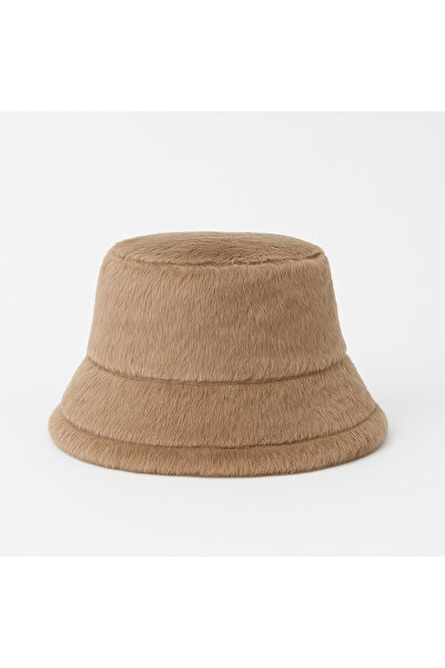 Butik Kahverengi Kadın peluş kova model balıkçı bucket şapka (standart içi as...