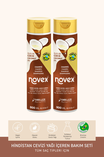 NOVEX Coconut Oil - Kuru ve Hasarlı Saçlar İçin Hindistan Cevizi Yağı İçeren Şampuan 300ml X 2 Adet