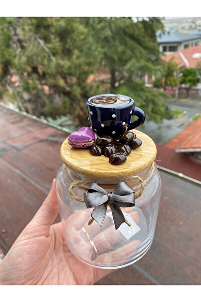 hediye atölyesi Seramik  Vernikli Lacivert Kahve Kavanoz 500 ml