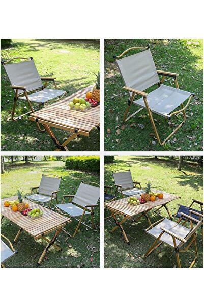 AutoFamily AUTO FAMILY Foldable Camping Chair with Cup Holder Beige, Outdoor Portable Foldable Chair