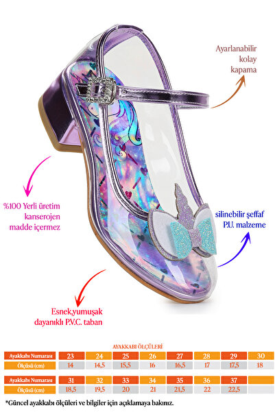 Kiko Kids Unicorn Kız Çocuk Topuklu Abiye Şeffaf Ayakkabı