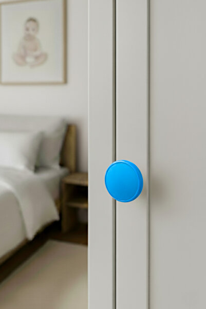 MegaVitrin Blue Children's Room Furniture Handle - 55 mm - Abs Plastic Single Button Cabinet and Drawer Handle