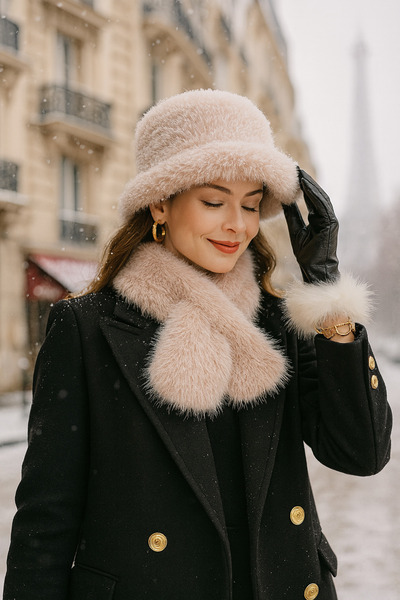 FELLMENS طقم من قطعتين من قبعة القلب باللون البيج من قماش المانجو مع طوق للرقبة