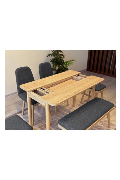 comiet Eslem MDF mobilya ortadan açılır masa+2 sandalye+2 Tabure+ 1 Bench Mutfak-balkon-bahçe Masa Takımı