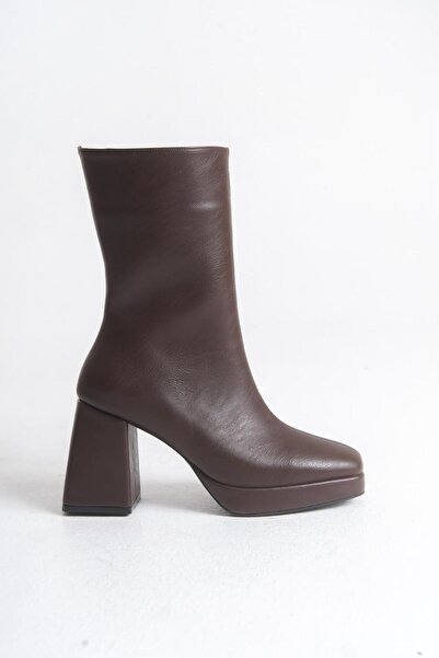 LDR Γυναικείες μπότες με τακούνι καφέ πλατφόρμα