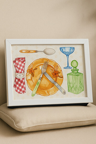 esdekor Luyano Cushioned Enjoyment Breakfast Tray Food-Themed 46X36 Wooden Patterned Decorative with Checkered Back