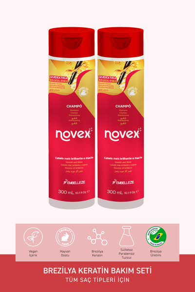 NOVEX Brezilya Keratin - Kurumuş Ve Zarar Görmüş Saçlar Için Şampuan 300ml X 2 Adet -