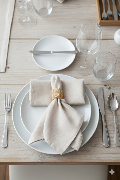 JOJOMIA Lona 2'li Keten Kumaş Servis Sunum Peçetesi 45x45 Natural