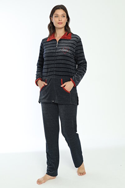 ROMEO LİFE Γυναικείο Σετ Φούτερ Βελούδινο Βαμβακερό Μεγάλο Μέγεθος 2267