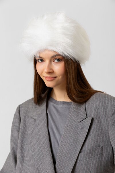 FELLMENS Pălărie de damă din blană albă cu model inimă