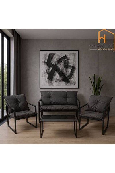 Al Saada Home طقم جلوس خارجي - معدني باللونين الأسود والرمادي - 4 أشخاص