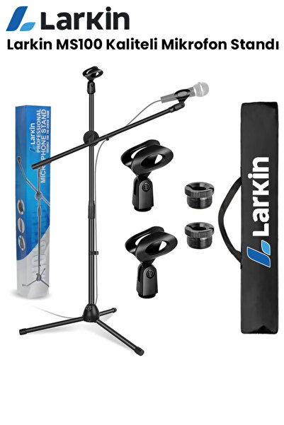 Larkin MS100 Üst Kalite Demir Mikrofon Standı Sehpası Ayaklığı (Taşıma Çantası ve Tutacak Hediye)