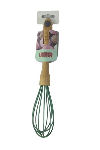 klt Green Wooden Handle Premium Silicone Whisk Cooking Tool - 1 Piece